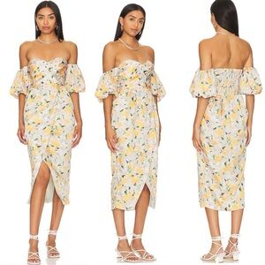 ASTR The Label Zurina Off The Shoulder Dress In Blue Apricot Floral Size Medium